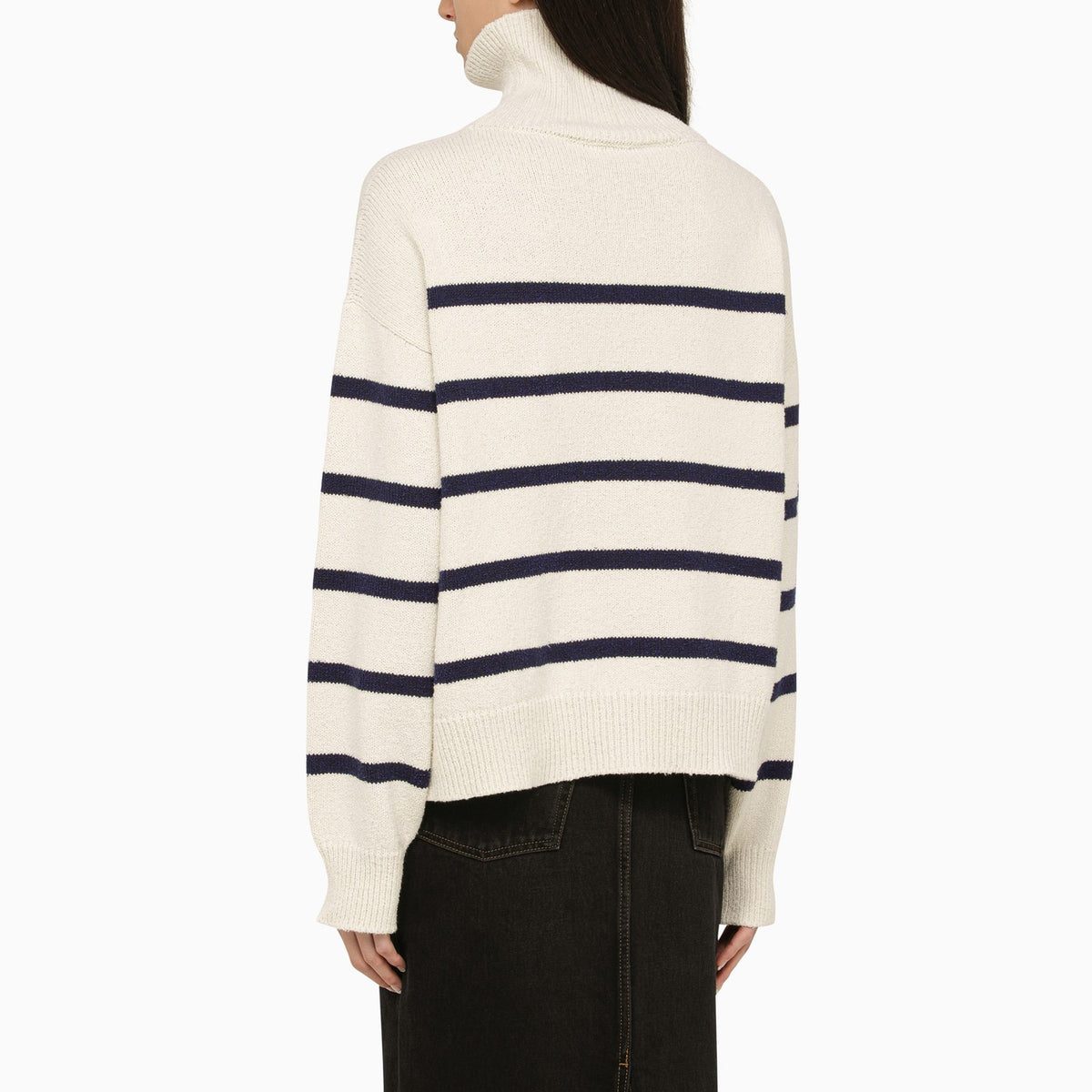 Dsquared2 Blue/White Striped Turtleneck Sweater With Logo