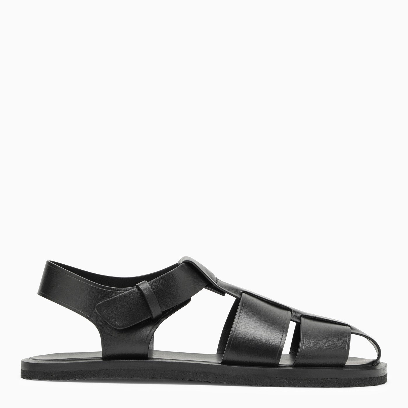 The Row Black Leather Fisherman Sandal | Balardi