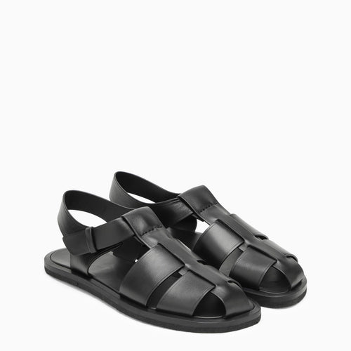 The Row Black Leather Fisherman Sandal | Balardi