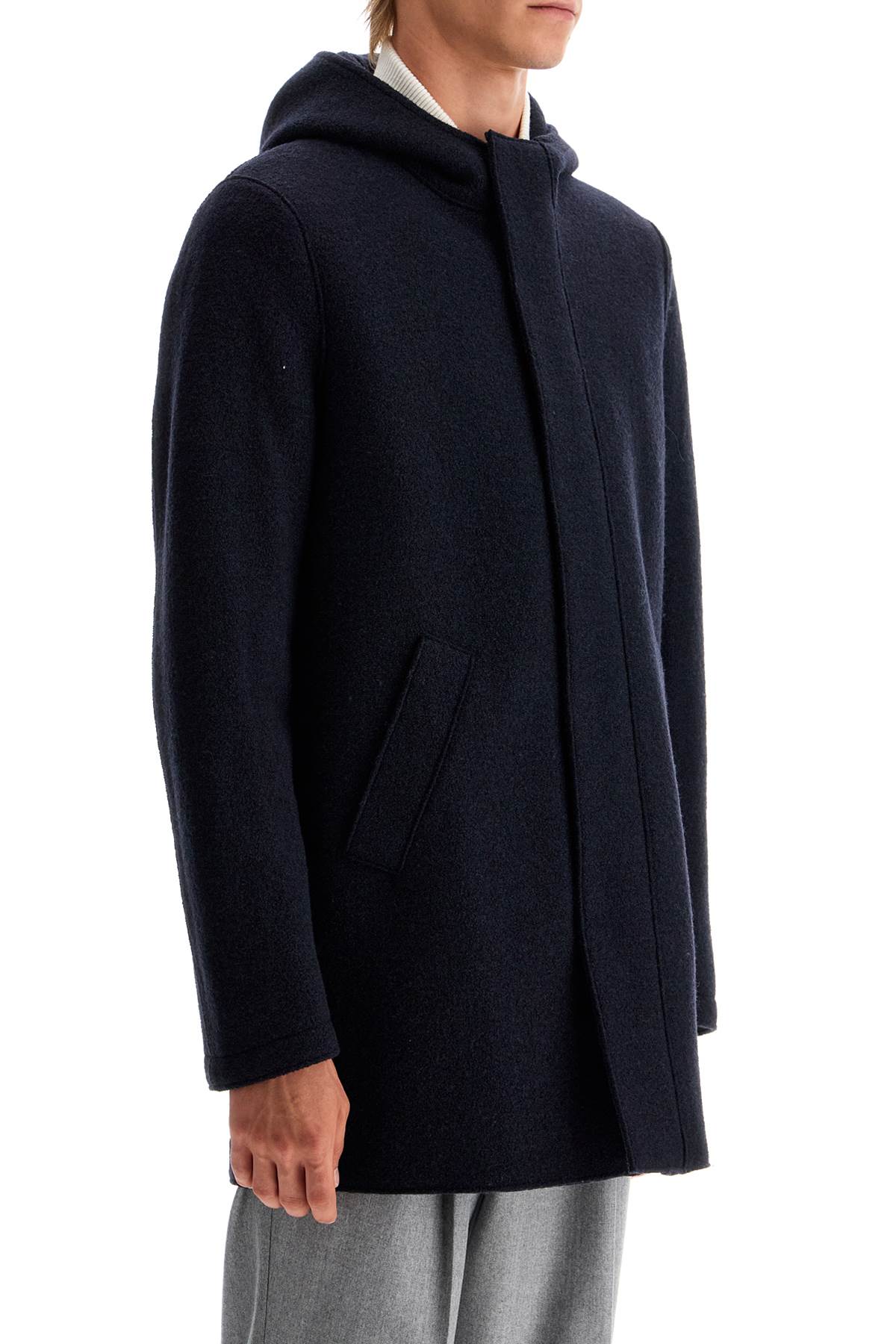 Harris Wharf London Hooded Wool Coat In Boiled Wool | Balardi