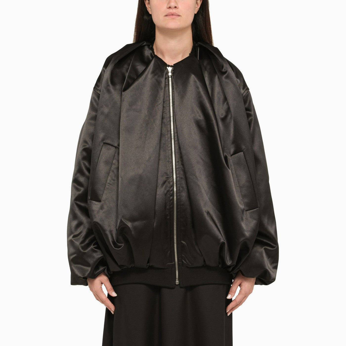 We11done Black Satin Bomber Jacket | Balardi